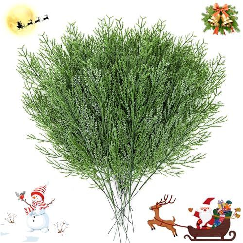 US Local NOVWANG 60 Pcs Artificial Pine Branches, Artificial Cedar Stems And Artificial Snow Pine Branches For Christmas Decoration Christmas Picks For DIY Garland Craft Family Kitchen Holiday Decoration