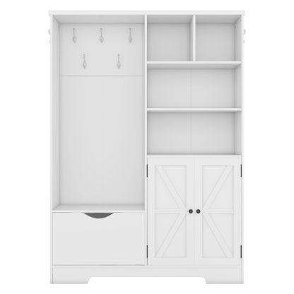 US Local Multi-functional Hall Tree With Storage Shelves Drawers And Cabinet, Elegant Hallway Shoe Cabinet With Bench, Modern Coat Rack With Hooks For Hallway Entryways