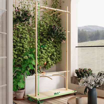 US Local Solid Wood Garment Clothes Rack With 6 Wooden Hangers, Space-Saving Design, Adjustable Shelf, And Wheels For Easy Mobility Perfect For Bedroom, Living Room, Or Entryway