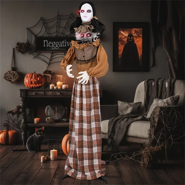 5.4ft Halloween Animatronic Witch - Scary Pop-Up Head, Sound Button Activation, 4 Flashing Red Eyes & Screeching Laugh