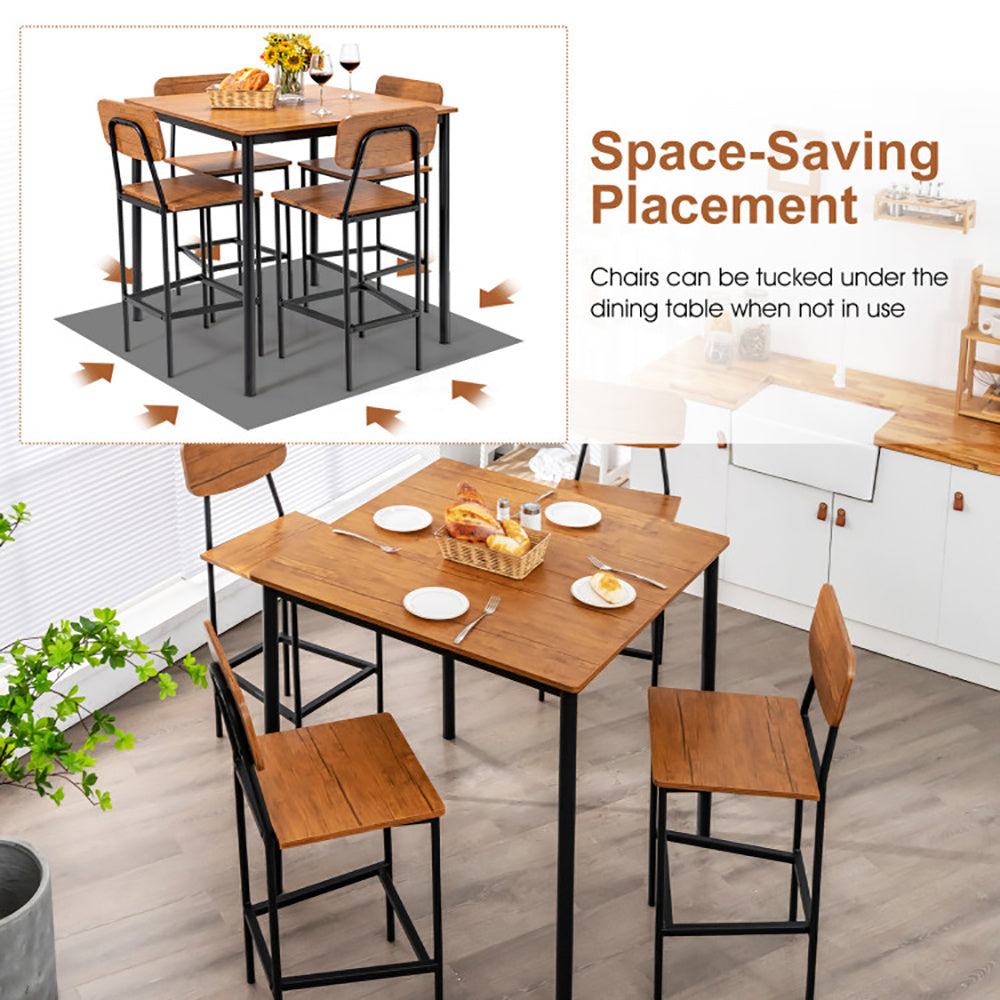 US Local 5 Pieces Industrial Dining Table Set With Counter Height Table And 4 Bar Stools