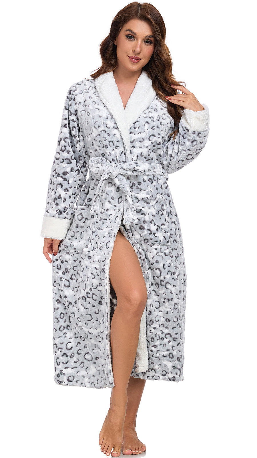 US Local RONGTAI Ladies Long Fleece Bathrobe