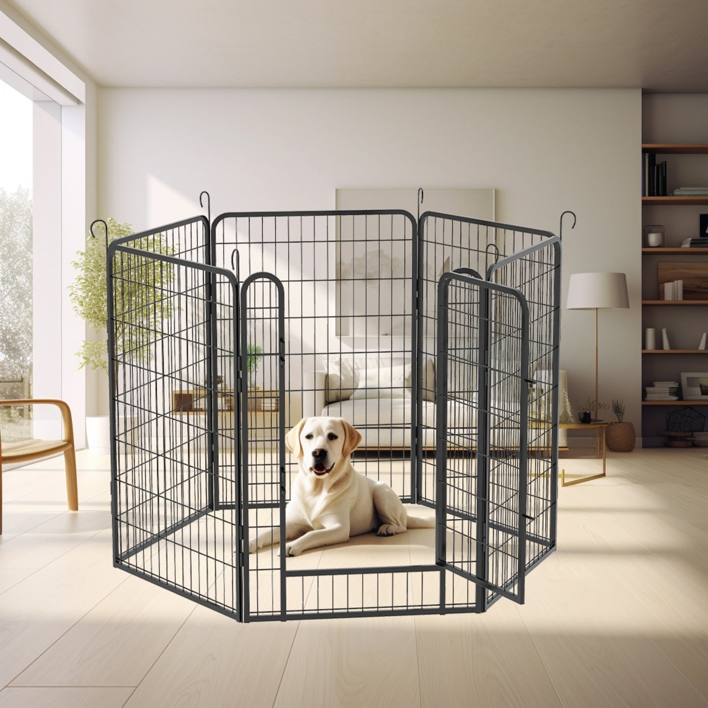 US Local 6 Panels Heavy Duty Metal Playpen With Door 39.37 H Dog Fence Pet Exercise Pen For Outdoor, Indoor