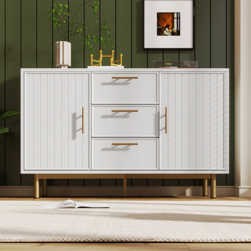 UK Local Sideboard Cabinet For Living Room, Chest Of Drawers With With 2 Doors And 3 Drawers, Adjustable Shelf, White, 40D X 120W X 75H CM