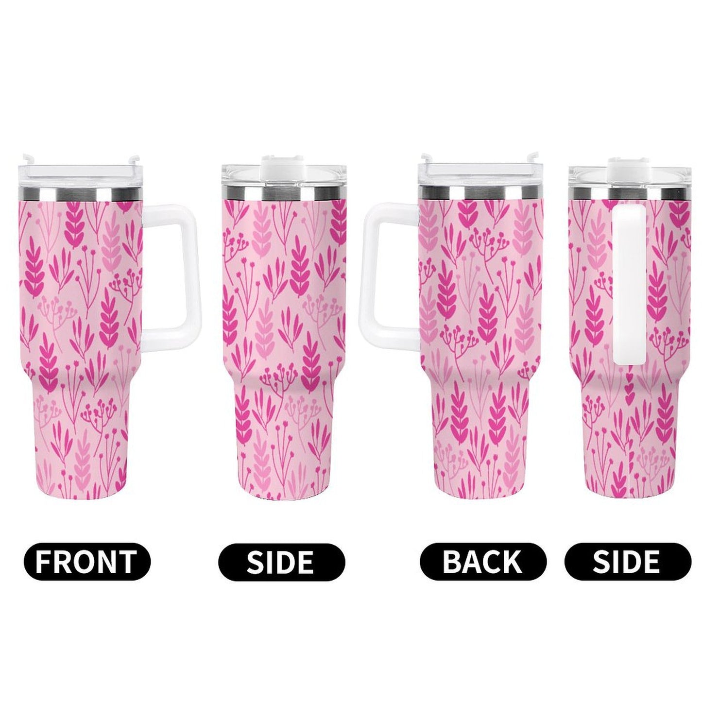 PHDT00422 POD US Local Tumbler 40 oz Large Capacity Car Cup Pink Flowers leaves