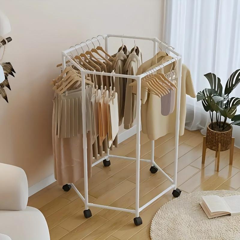 US Local Space-saving Hexagonal Metal Clothes Hanger. Sturdy And Freestanding. Multi-arm Design. Suitable For Bedrooms, Dormitories, And Balconies. Holds A Wide Range Of Clothing. Elegant Metal Frame.