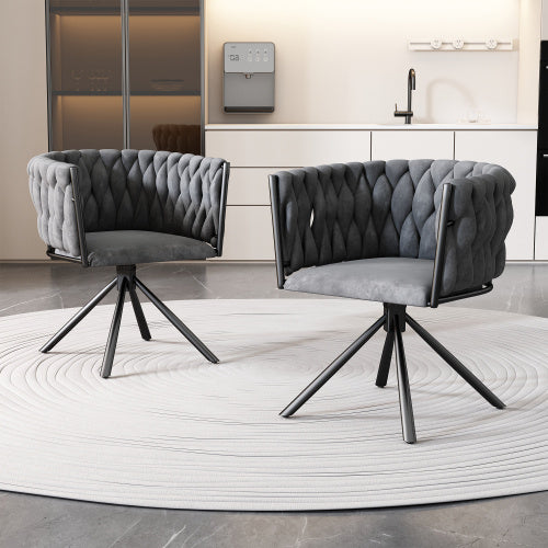 UK Local Velvet Dining Chair, Single Light Luxury Living Room Bedroom Swivel Chair, Leisure Swivel Chair With Four Metal Support Legs, Gray