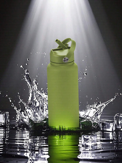 US Local Sports Water Bottle With Portable Handle, Straw, Stainless Steel, American-style, Wide-mouth, Thermal Insulation Cup