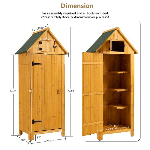 US Local 30.3L X 21.3W X 70.5H Outdoor Storage Cabinet Tool Shed Wooden Garden Shed Natural