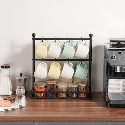 US Local Coffee Mug Holder For Countertop 16 Hooks Cup Rack With Storage Base Organizer