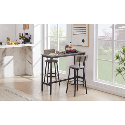 US Local Bar Table Set With 2 Bar Stools PU Soft Seat With Backrest, Grey
