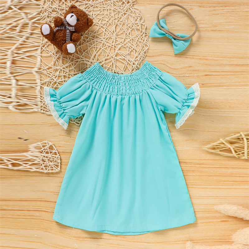 US Local Toddler Girl's Bunny Dress Bow Headband Ruffle Sleeve Smocked Dress With Rabbit Embroidery For Summer