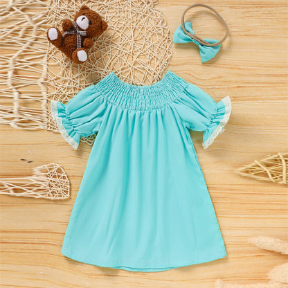 US Local Toddler Girl's Bunny Dress Bow Headband Ruffle Sleeve Smocked Dress With Rabbit Embroidery For Summer