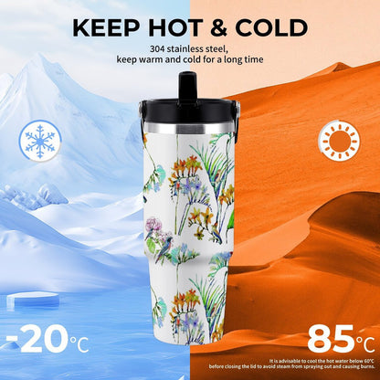 POD US Local Tumbler 30oz Large Capacity Car Cup Parrots, Flowers, Tropical Style