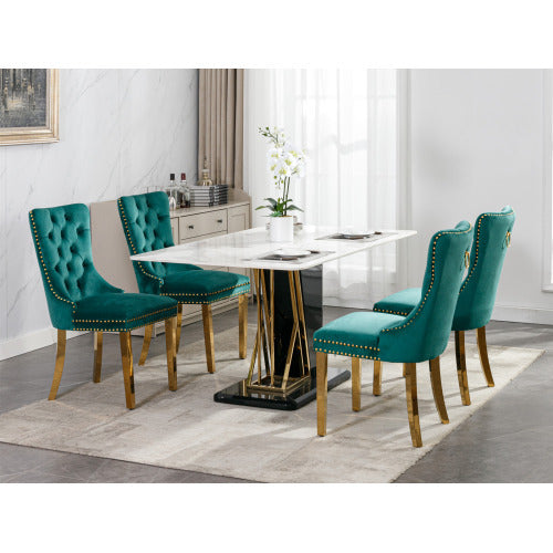 US Local High-end Tufted Solid Wood Contemporary Velvet Upholstered Dining Chair With Golden Stainless Steel Plating Legs,Nailhead Trim,Set Of 2