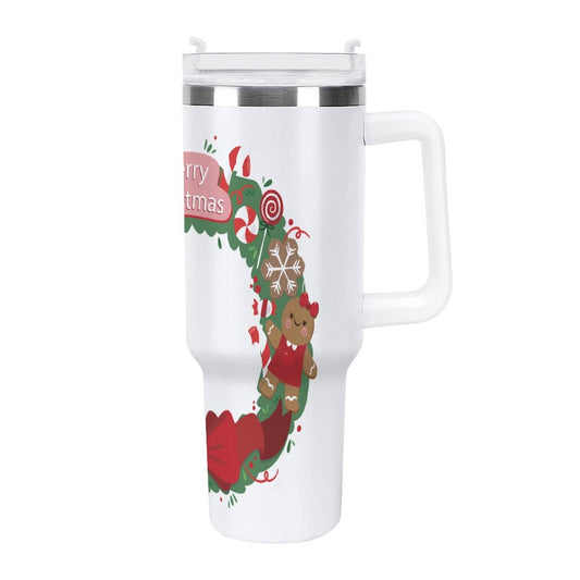 PHDT00329 POD US Local Tumbler 40 oz Large Capacity Car Cup Christmas Wreath Gingerbread Man