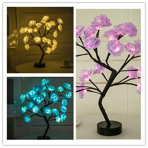 USA Local Rose Flower Lamp USB Battery Operated LED Table Lamp Bonsai Tree Night Lights Garland Bedroom Decoration Lights Home Decor