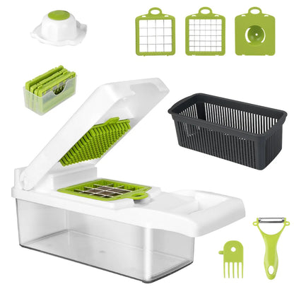 US Local 12 In 1 Vegetable Chopper With Container Kitchen Food Slicer Dicer Grater Peeler Egg Separator Hand Protector For Onion Salad Potato GPCT2055Pro
