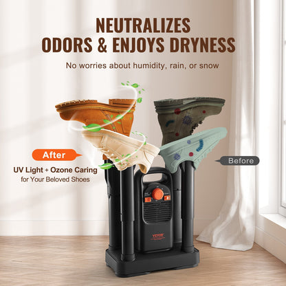 US Local VEVOR Detachable 4-Tube Shoe Dryer With Timer And Quick Drying Black & Orange,Ultra Silent, Quick Drying For Work Boots, Ski Boots, Sneakers, Gloves, Hats, Helmets