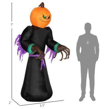 US Local HOMCOM 7 Halloween Inflatable Outdoor Decoration Reaper Ghost Pumpkin, Blow Up LED Yard Decor For Garden, Lawn, Party, Holiday, Waterproo