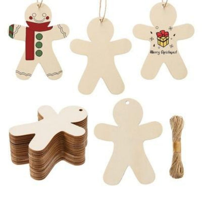US Local 30 Pieces Of Unpainted Gingerbread Man Slices For Painting DIY Handmade Christmas And Halloween Supplies