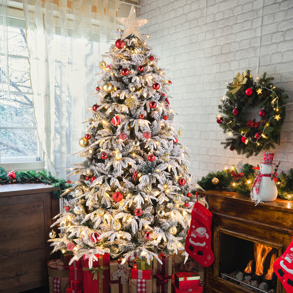 US Local 7ft Green Plush, 450 Lights, Warm Color 8 Mode, 1687 Branches, Automatic Tree Structure, Single-sided PE, PVC Material Christmas Tree