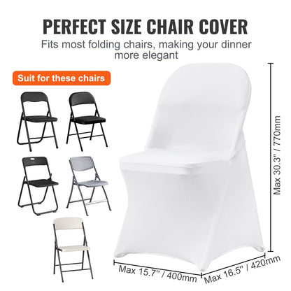 US Local VEVOR White Stretch Spandex Chair Covers - 12 PCS, Folding Kitchen Chairs Cover, Universal Washable Slipcovers Protector, Removable Chair Seat Covers, For Wedding Party Dining Room Banquet Event