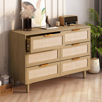 US Local 6 Drawers Rattan Dresser Rattan Drawer, Bedroom,Living Room