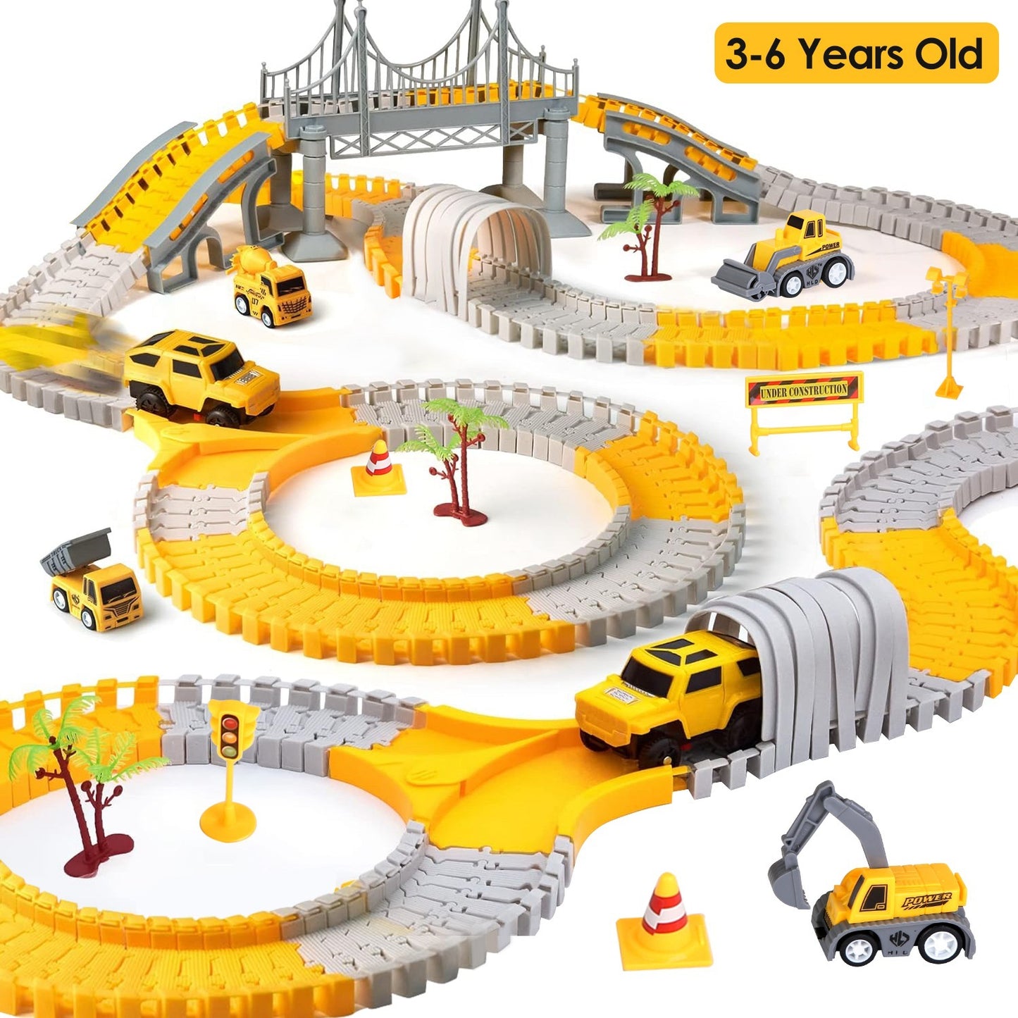 US Local 1Pc 340Pcs Construction Race Track Set Kids DIY Construction Toys STEM Flexible Car Track Playset Gift For Toddlers Boys Aged 3 4 5 6 Year Old