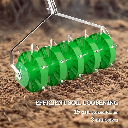 UK Local Outsunny Rolling Lawn Aerator, Manual Grass Spike Roller, Heavy Duty Garden Aerator With 3 Piece Detachable Handle And T-bar Grip, Outdoor Garden Lawn Tool, Dark Green