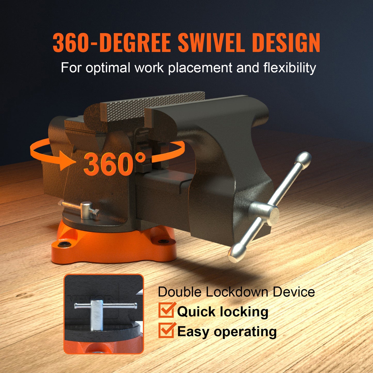 US Local VEVOR 6inch Bench Vise W Anvil Swivel Locking Base Heavy Duty Ductile Iron