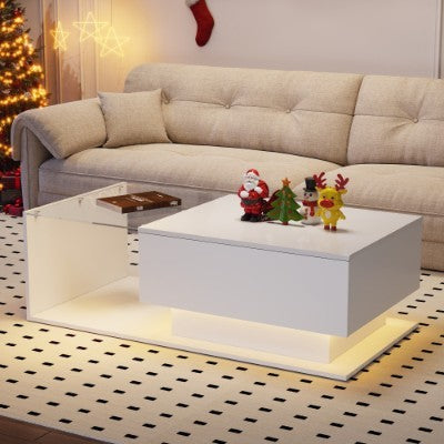 UK Local LED Coffee Table, Modern High Gloss Coffee Table, Center Table With Glass, Modern Coffee Table For Living Room With Drawer White