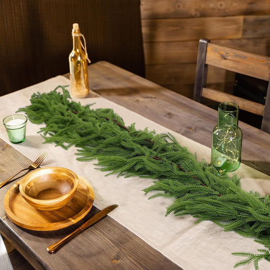 71 Inch Artificial Norfolk Pine Garlands Real Touch Christmas Pine Garland DIY Wreath Supplies Faux Cedar Realistic Greenery For Xmas New Year Party Table Wall Fireplace Mantl Decoration