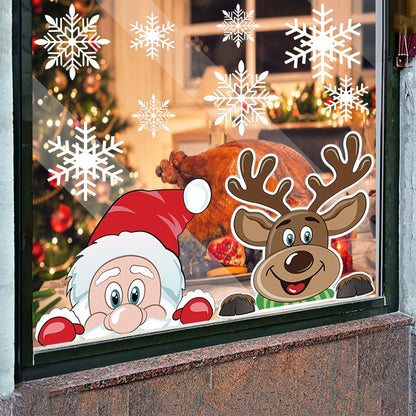 US Local 4Sheets Christmas Snowflake Window Clings Stickers For Glass Reusable Double Sided Self Adhesive Static Stickers Xmas Snowflake Reindeer Santa Window Decals Decorations Stickers For Christmas Window D