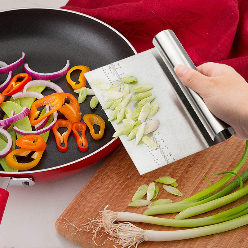 US Local Stainless Steel Pastry Spatulas Cutter With Scale Pizza Dough Scraper Fondant Cake Decoration Tools Baking Kitchen Accessories Dough Cake Stainless Steel Pizza Flour Tool Cutter Chopper Scraper