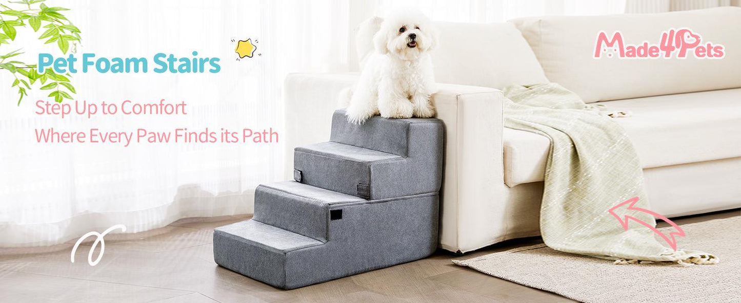 US Local Four-step Dog Bed Indoor Non-slip Balance Pet Ramp Gray