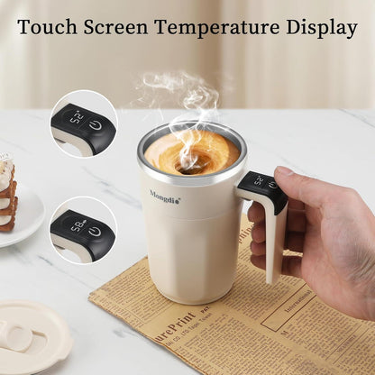 US Local Mocha 12 Oz With Temperature Display Rechargeable Automatic Stirring Coffee Cup With Lid Suitable For Coffee Milk And Other Drinks White