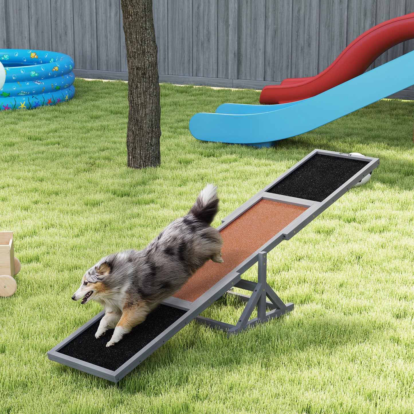US Local Wooden Dog Agility Seesaw For Training And Exercise, Weather Resistant, 83 L X 16 W X 14 H, Gray