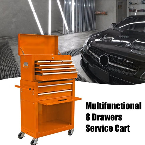 US Local High Capacity Rolling Tool Chest With Wheels And Drawers, 8-Drawer Tool Storage Cabinet--ORANGE
