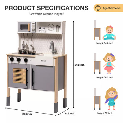 US Local ROBOTIME DIY Pretend Play Kitchen Cooking Toy Set Gift For Boys And Girls Gray