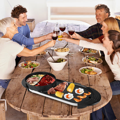 US Local 2200W  2 In 1 Electric Hot Pot With BBQ Grill Cooker Smokeless Non-Stick Korean BBQ Grill Shabu Shabu Hot Pot With Independent Temperature Control 5 Gears Firepower For 2-10 People