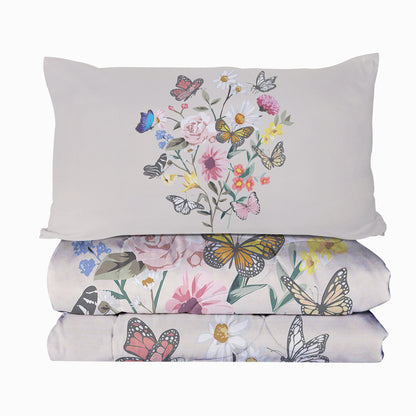 US Local Butterfly Flower Comforter Light Pink Bedding Sets Twin For Girls Women, 1 Soft Comforter And 2 Pillowcases Suit For All Season Use