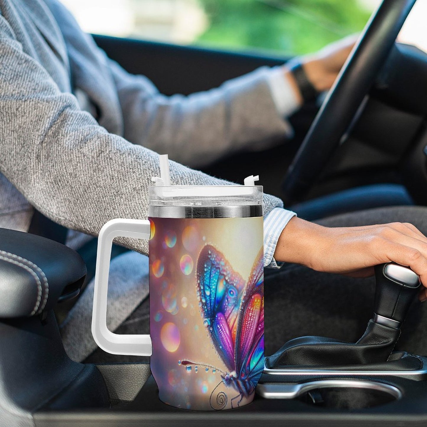 PHDT00530 POD US Local Tumbler 40oz Large Capacity Car Cup Big Butterfly, Color