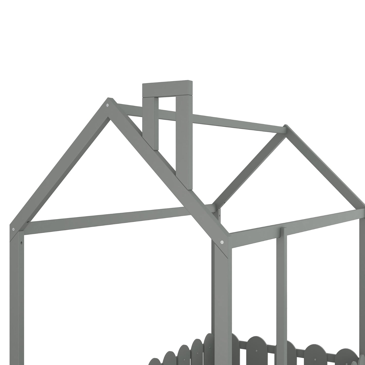 US Local Twin Size Wood House Bed Frame With Fence For Kids, Teens - No Slats