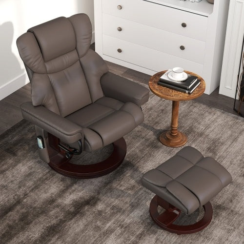 UK Local HOMCOM Massage Recliner Chair With Footstool, Upholstered Reclining Armchair With Adjustable Backrest, Steel Frame And Wood Base, Swivel Chair For Living Room, Bedroom, Brown