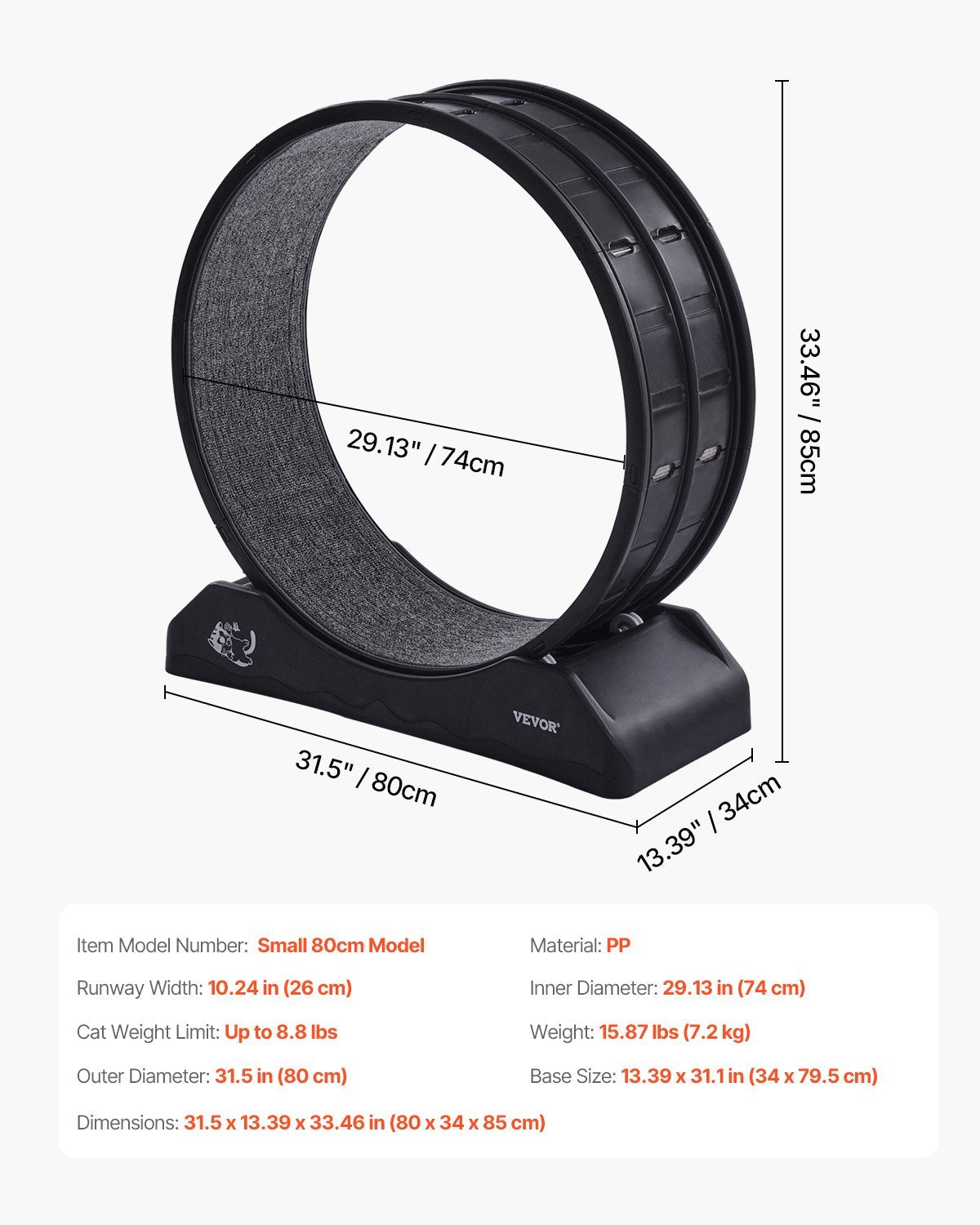 US Local Cat Exercise Wheel 31.5 In Large Indoor Cat Running Wheel Treadmill Black