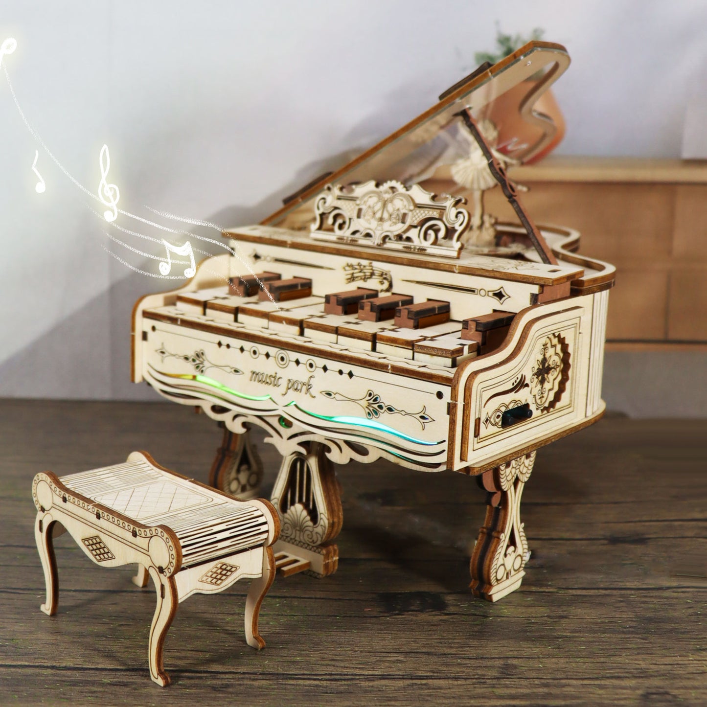 US Local MUSIC PARK 3d Wooden Puzzle Piano Music Box Can Be Played Handmade Assembly Model Kit DIY Crafts Holidays Birthdays Christmas Gifts