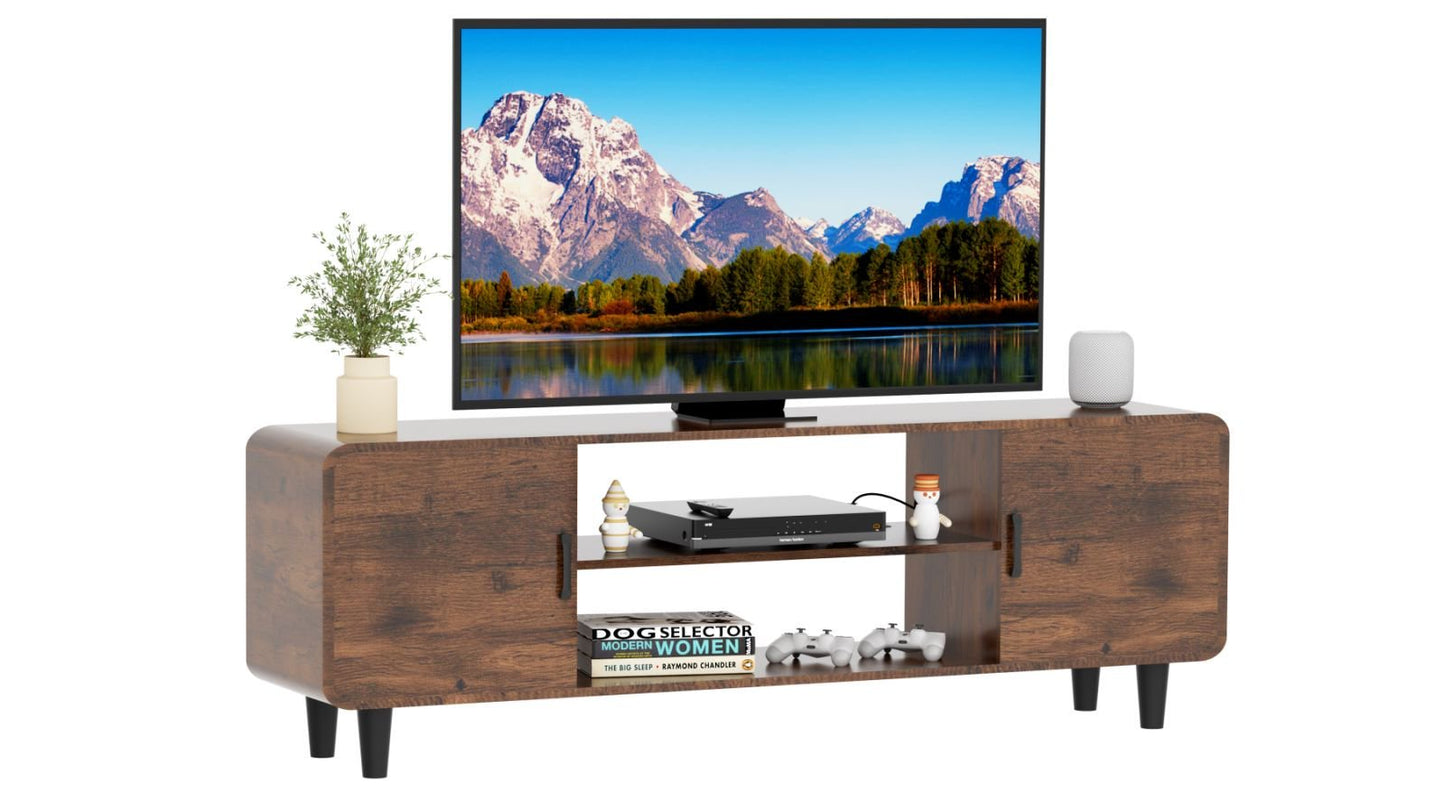 US Local TV Stand For 55 Inch TV, Entertainment Center With Storage Cabinets, Soft Hinge Door With Handle, Media TV Console Table For Living Room Bedroom, Rustic Brown
