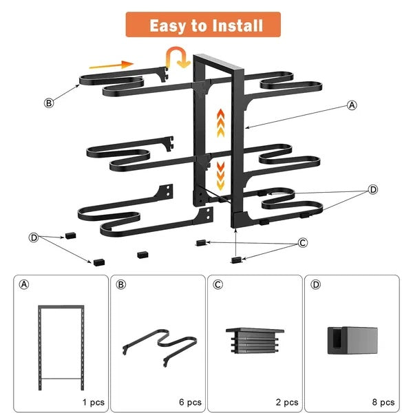 US Local Pots And Pans Organizer, Adjustable 6-Tier Pots Organizer Rack For Cookware Heavy Duty Pots Rack For Kitchen Storage