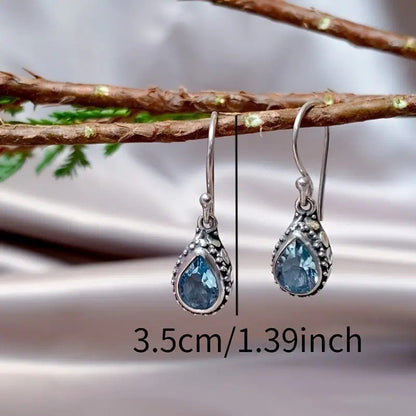 Retro Style Personalized Drop-shaped Blue Gem Inlaid Earrings